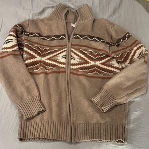 Stetson Men's Brown and Cream Geometric Zip Sweater